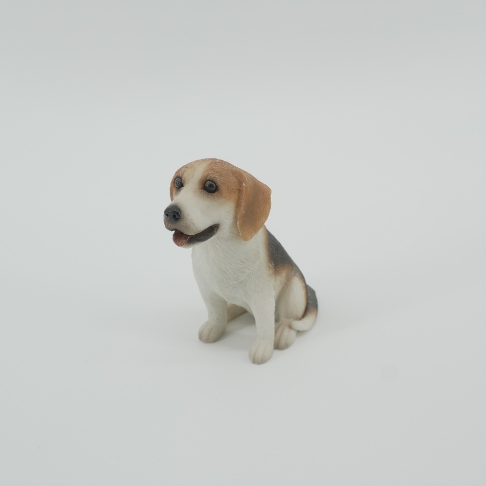 Beagle Dog Figurine Tricolor Realistic Sitting Puppy Mini